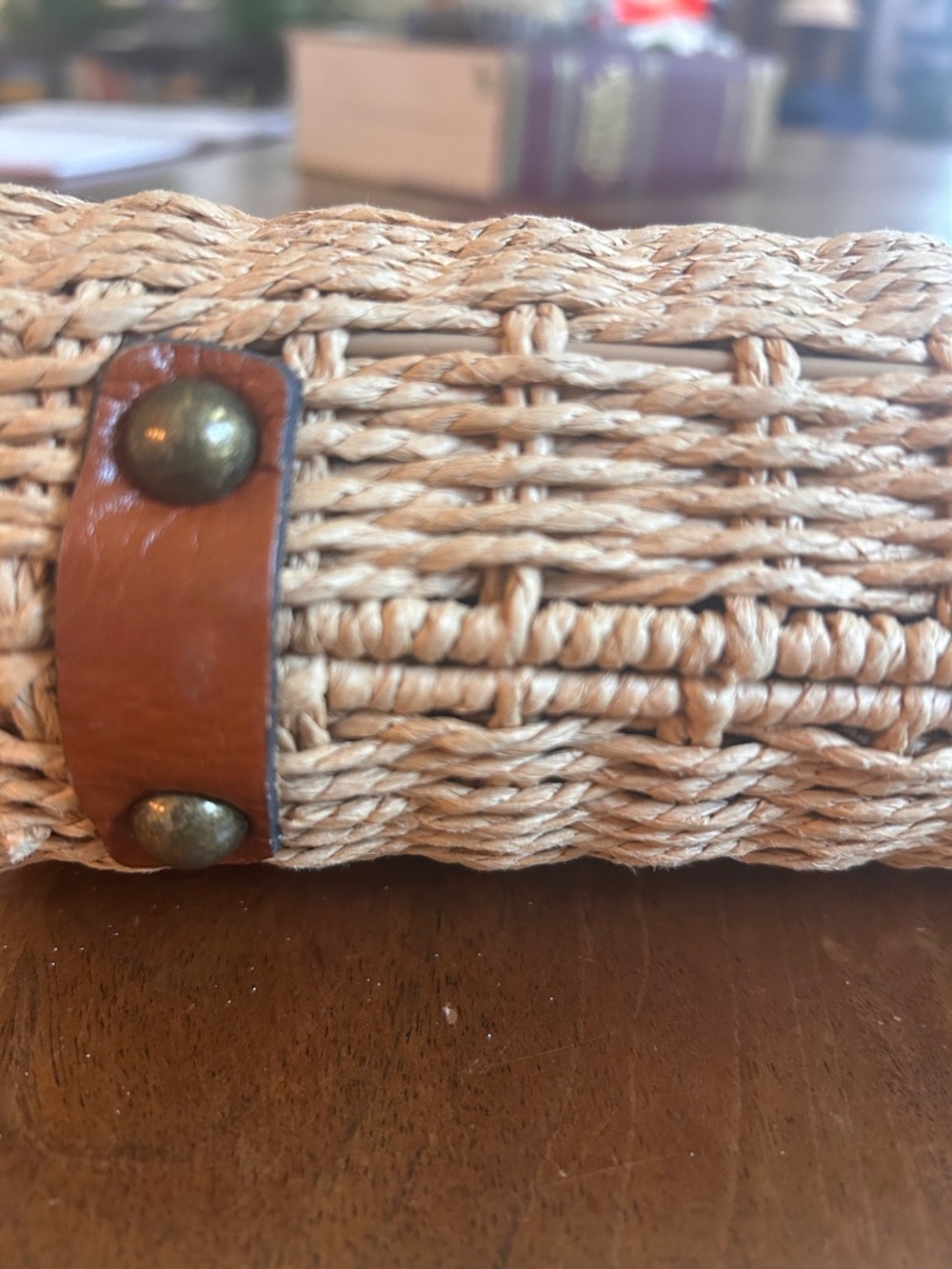 Beautiful Boho Patricia Nash Woven Crossbody Purse With Rattan Design & Leather - Picture 6 of 10
